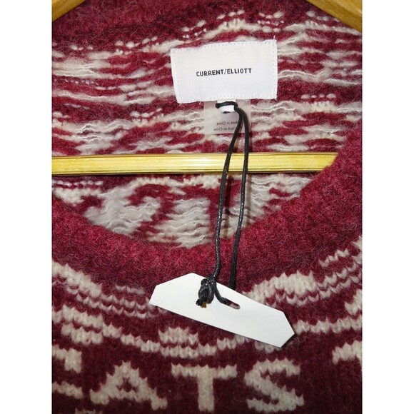 Current Elliott Alpaca Wool Blend Red &‎ Cream Tomcats Fair Isle Sweater Size 1 - Picture 2 of 9